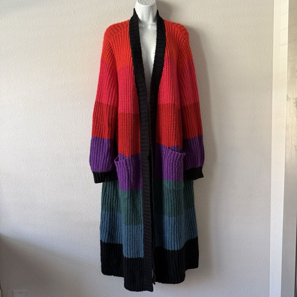Torrid Chunky Rainbow Duster Cardigan Boho Dopamine Colorblock Balloon Sleeve 2X